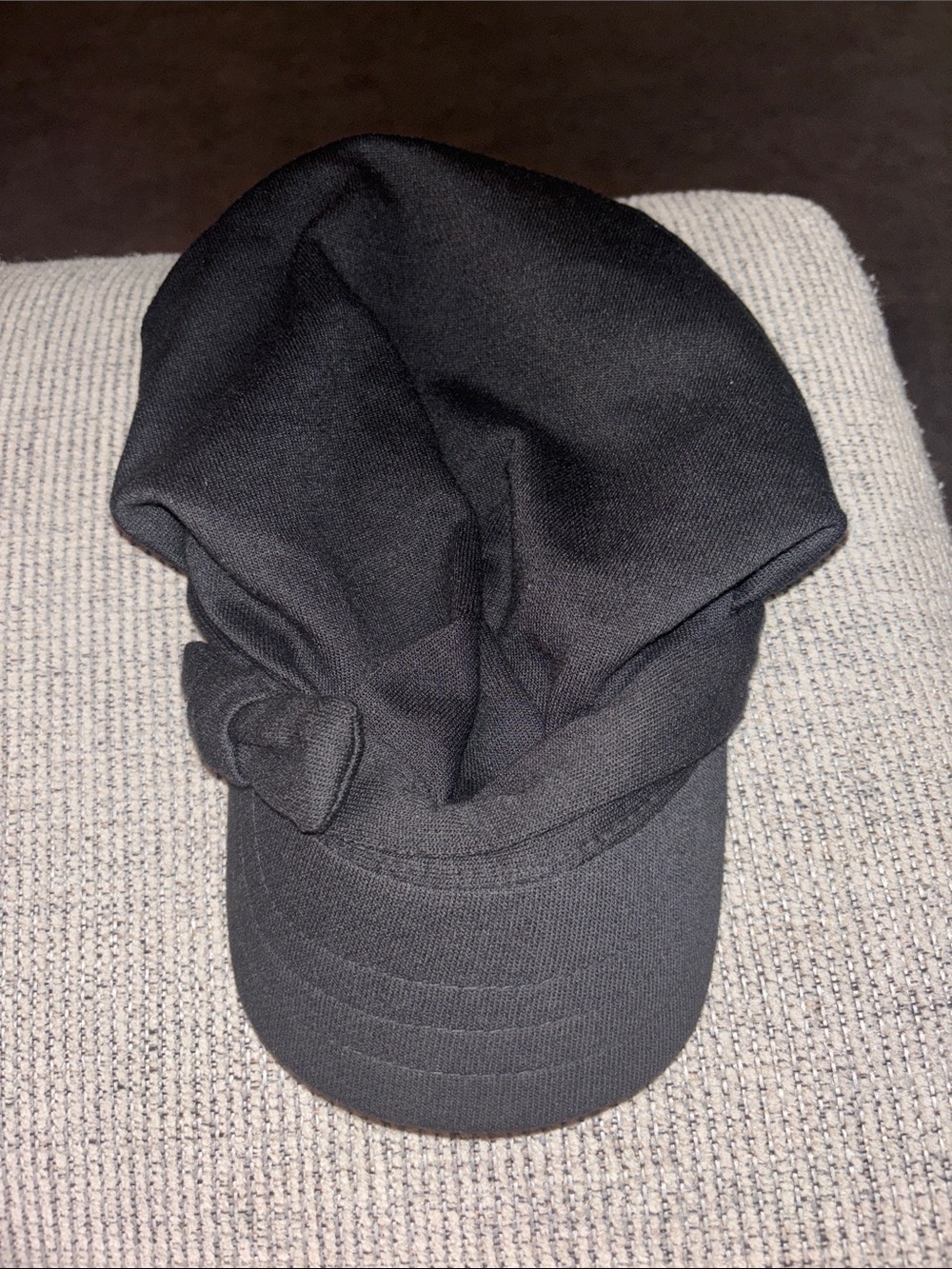 Black Knit Cap Visor Hat with Knot Detail